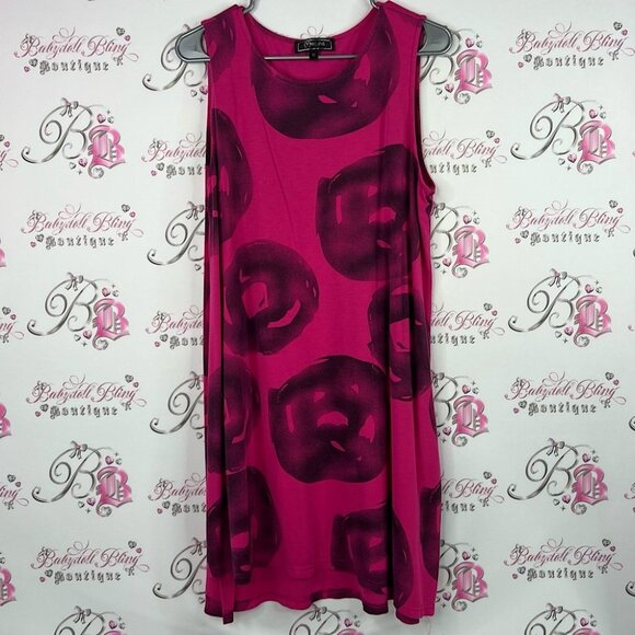 Minkas mini dress abstract round Stylish Sleeveless Fuchsia Black long Tank Top - Picture 1 of 7